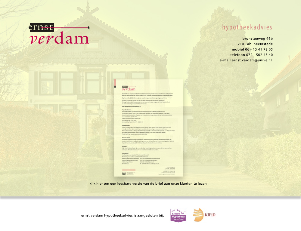 Website Ernst Verdam hypotheekadvies